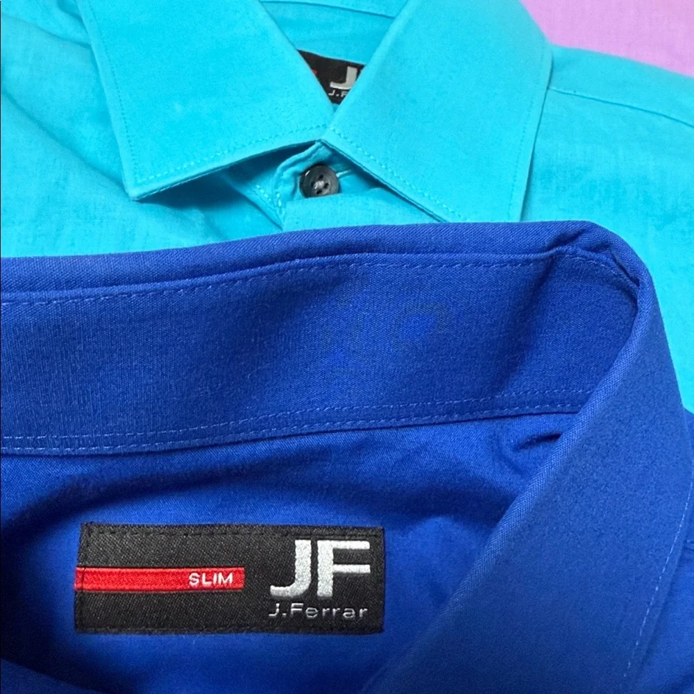 3 JF J.Ferrar Royal Blue, turquoise and lavender Dress Shirts Size Small Slim - Picture 2 of 7